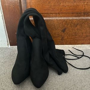 High heel thigh high black boots